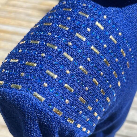 St. John Vintage Bedazzled Mock Turtleneck Sweater with Shoulder Pads, Women’s 2 - Picture 7 of 11